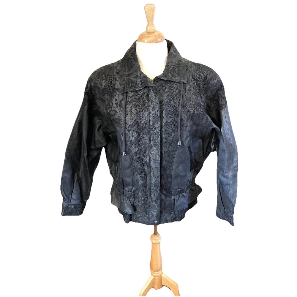 Wilsons Women's Black Leather Thinsulate Zip Out Liner Bomber Jacket Y2K 80s SzL